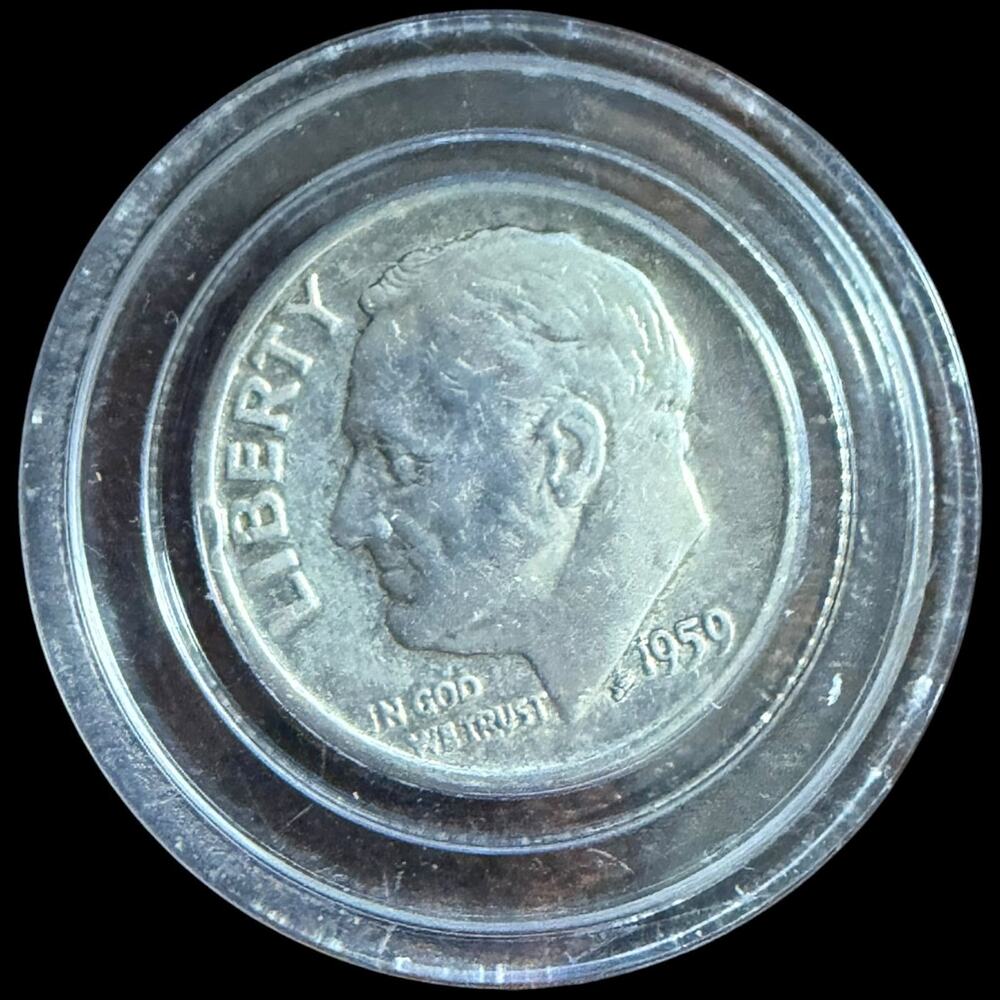 1959 Roosevelt Dime D Mint 90% Silver Circulated Collector Coin Date Clear